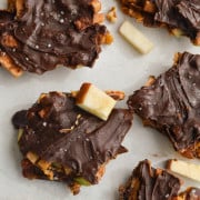 Close up of caramel apple chocolate date bark.