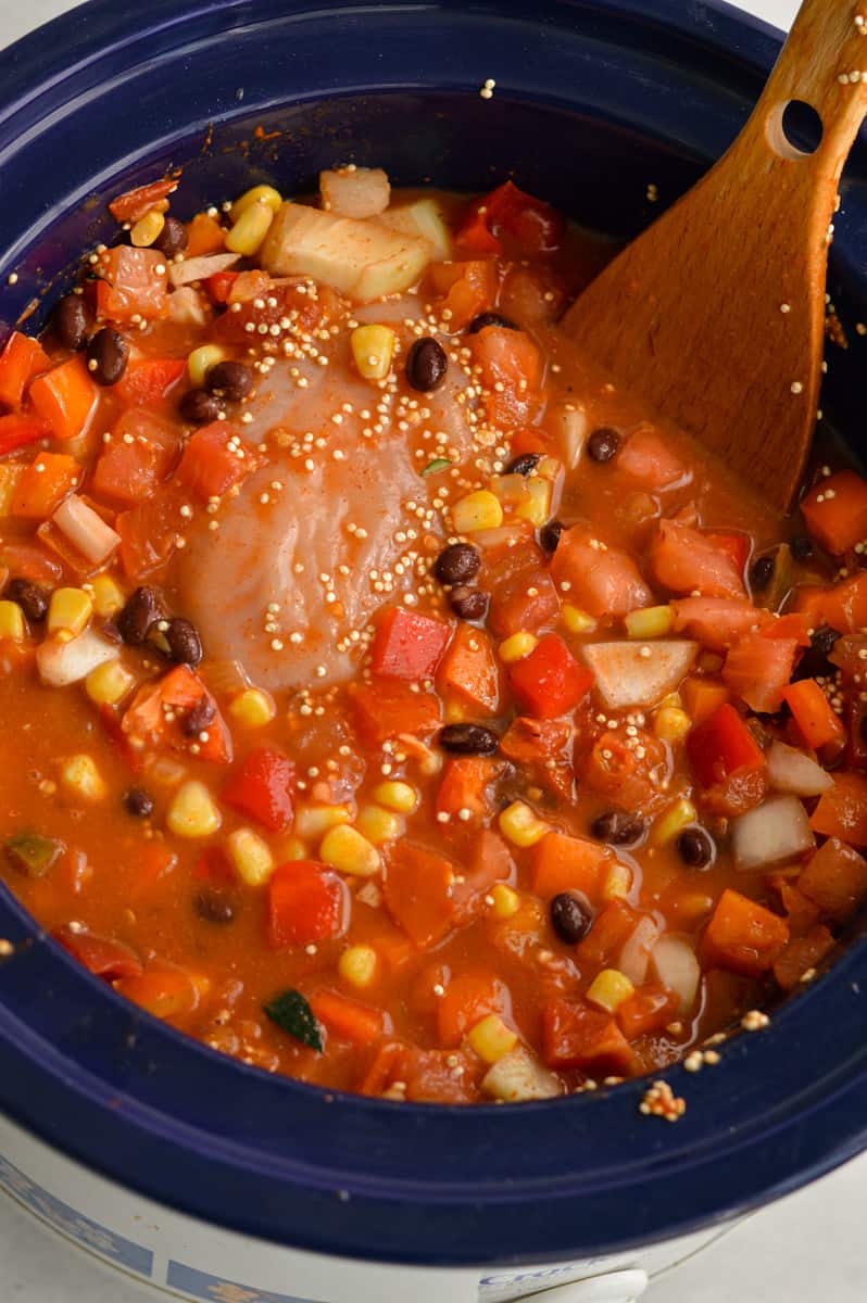 Cooking southwest chicken in slow cooker.