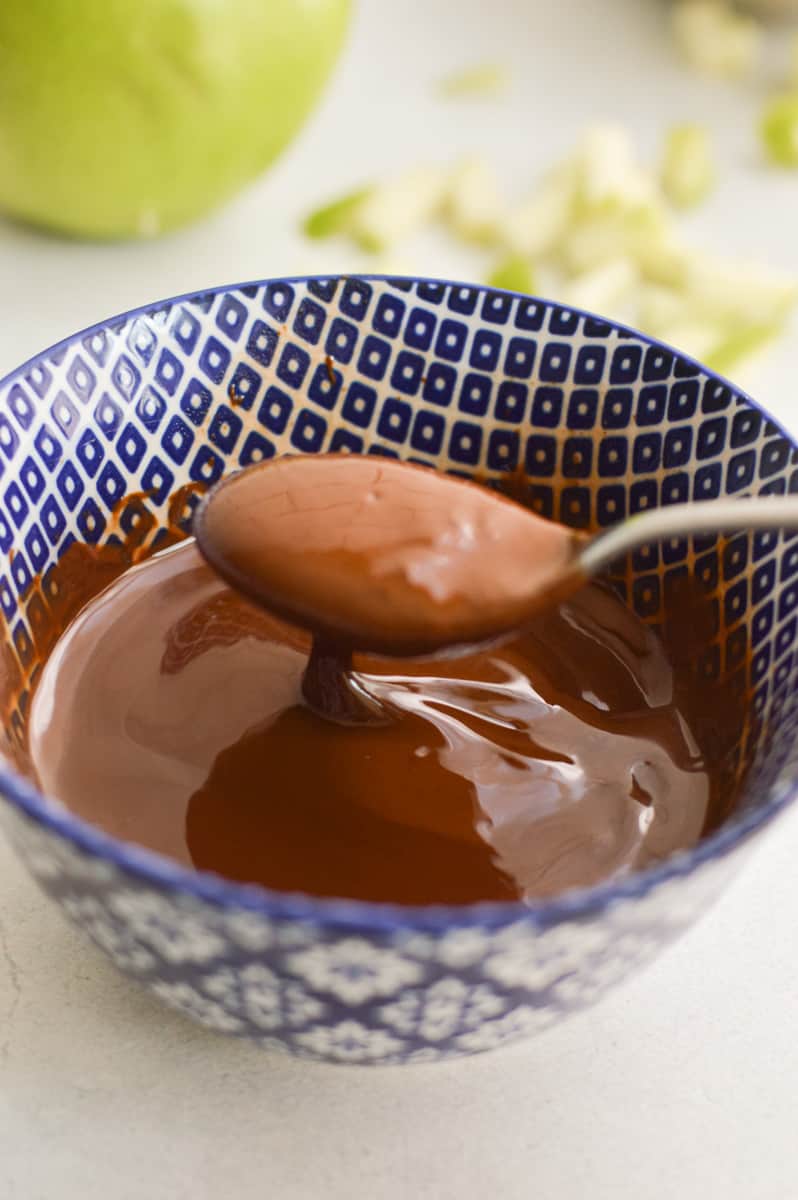Melting dark chocolate chips with some coconut oil.