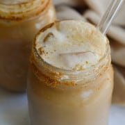 Glass of cold brew with pumpkin cold foam.