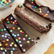 Brownie nut free protein bars with rainbow sprinkles.