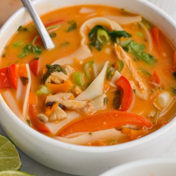 Panera Thai chicken soup served with lime.