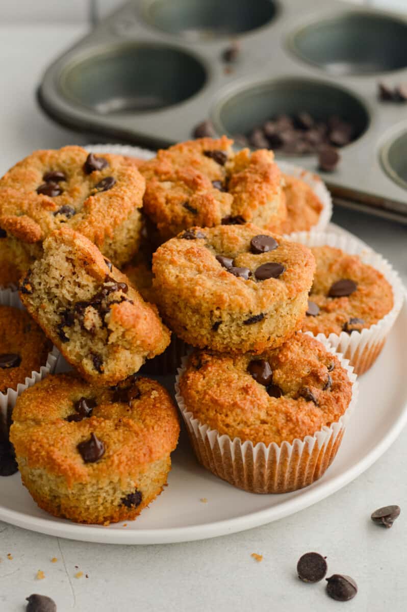 Plate of gluten free chocolate chip muffins.