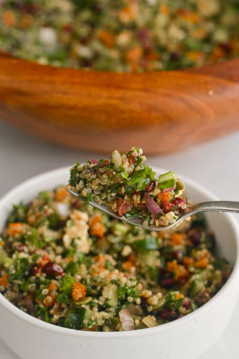 Forkful of crunchy kale winter salad.