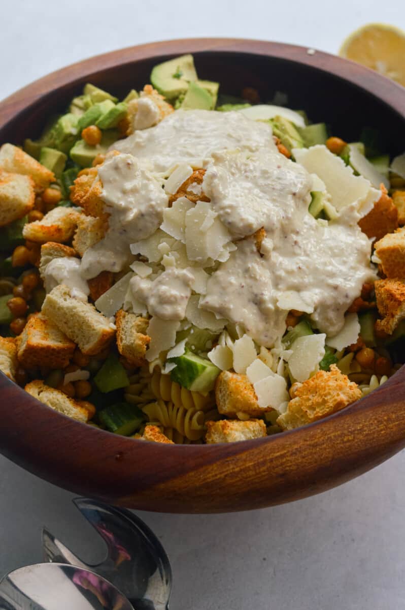 Caesar salad with homemade Greek yogurt Caesar dressing.