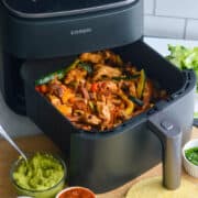 cooked fajita filling in open air fryer