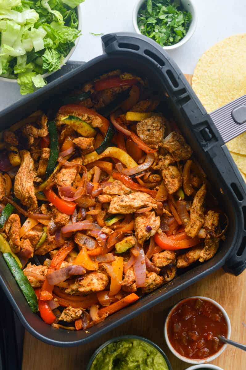 air fryer fajitas shot from above