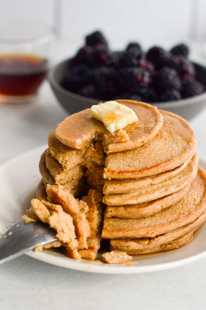 Stack of cottage cheese protein pancakes without protein powder.