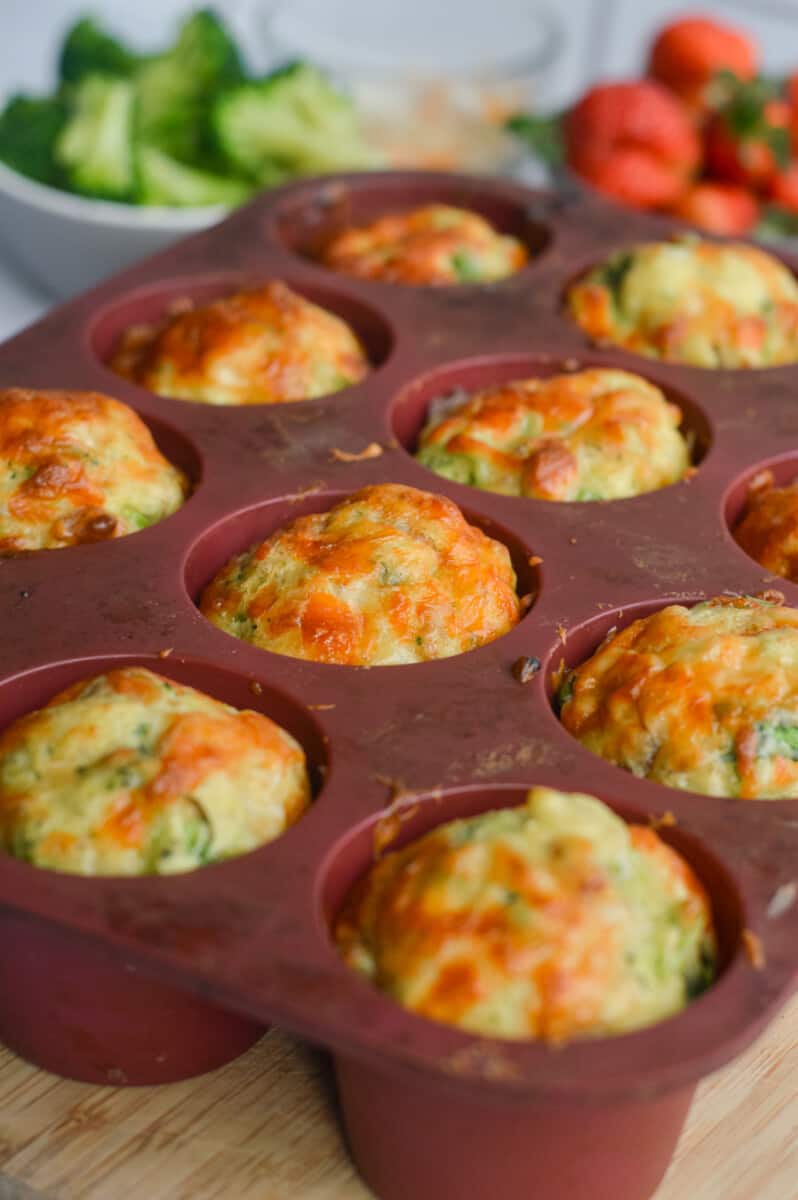 Tray of savory cottage cheese muffins.