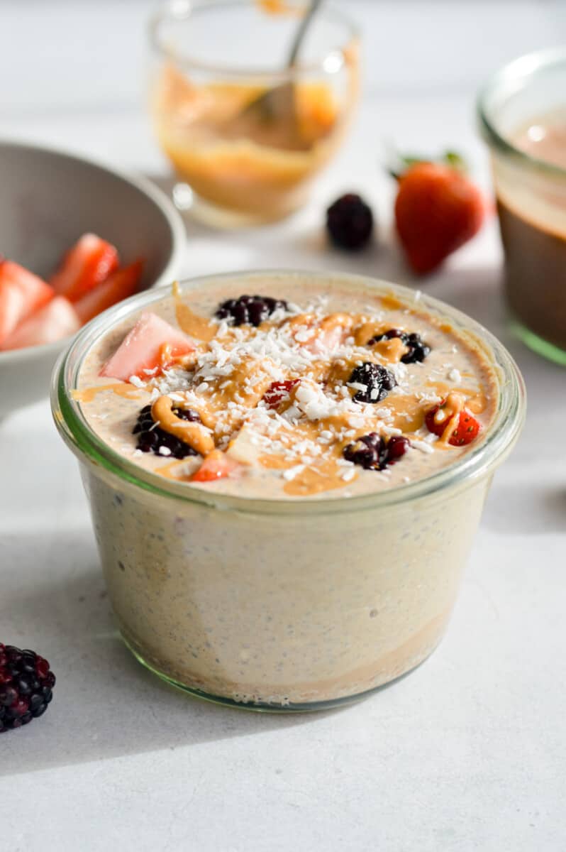 vanilla protein chia pudding with berries