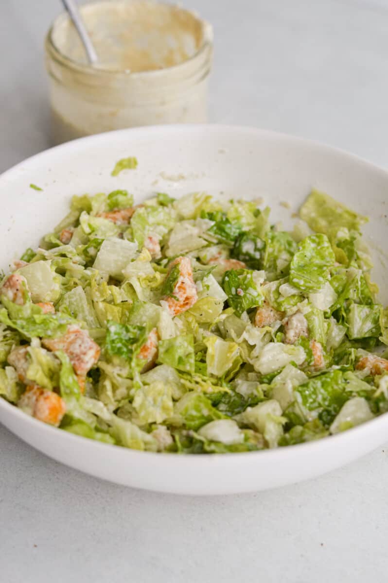 Bowl of Caesar salad.