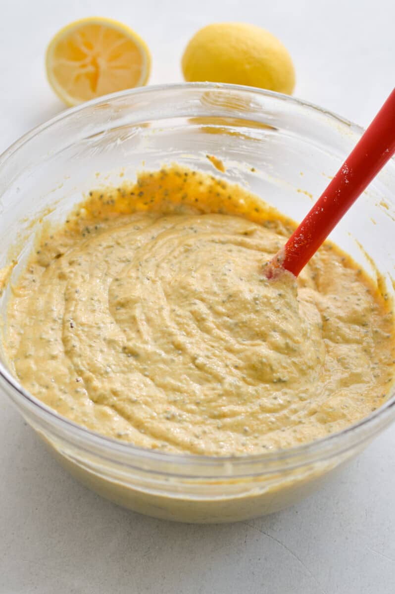 Mixing lemon muffin batter.