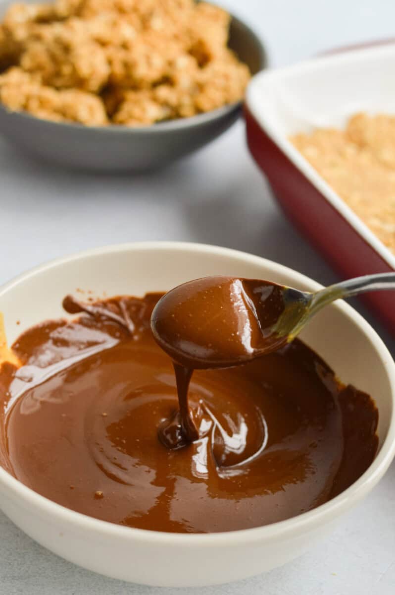 Melting chocolate chips until smooth.