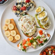5 slices of sweet potato toast on a plate.