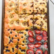 sliced sheet pan pancakes from a mix