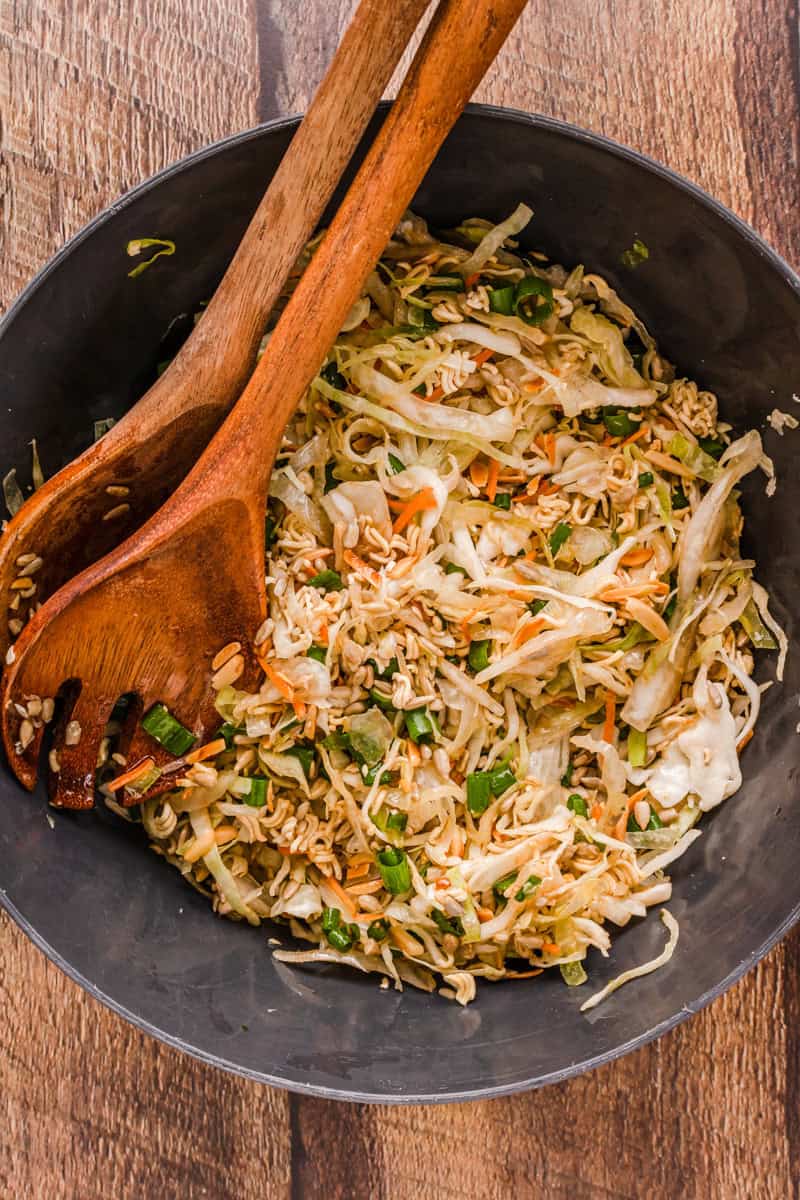 Bowl of asian ramen coleslaw.