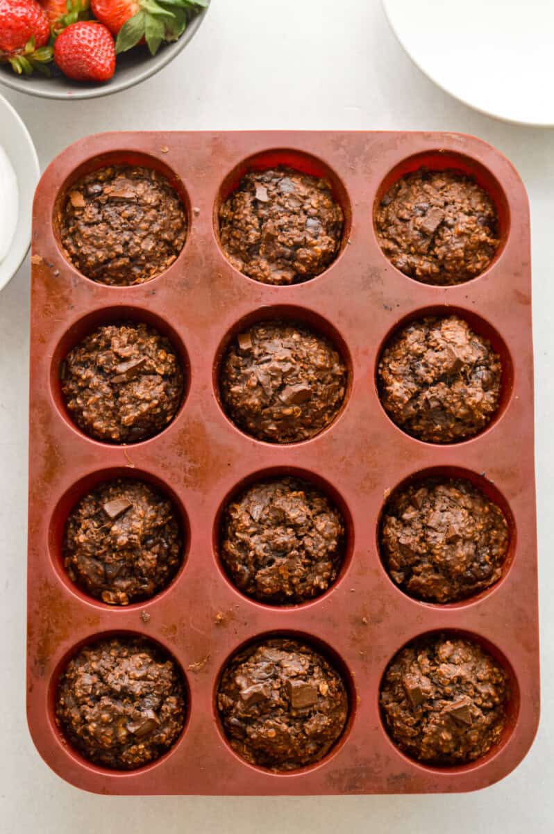 Bake for about 24-27 minutes or until a toothpick inserted into the center of one of the oat cups comes out clean. 
