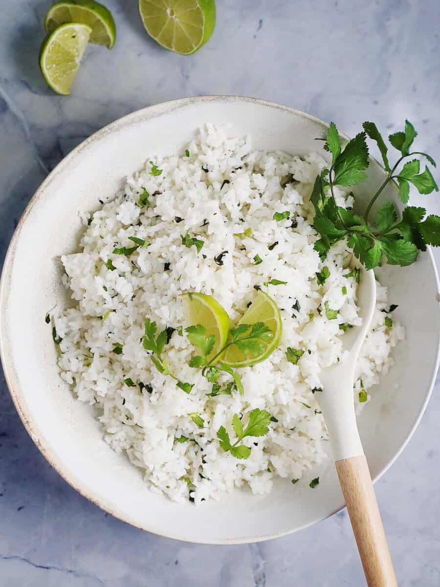 Bowl of cilantro lime rice.