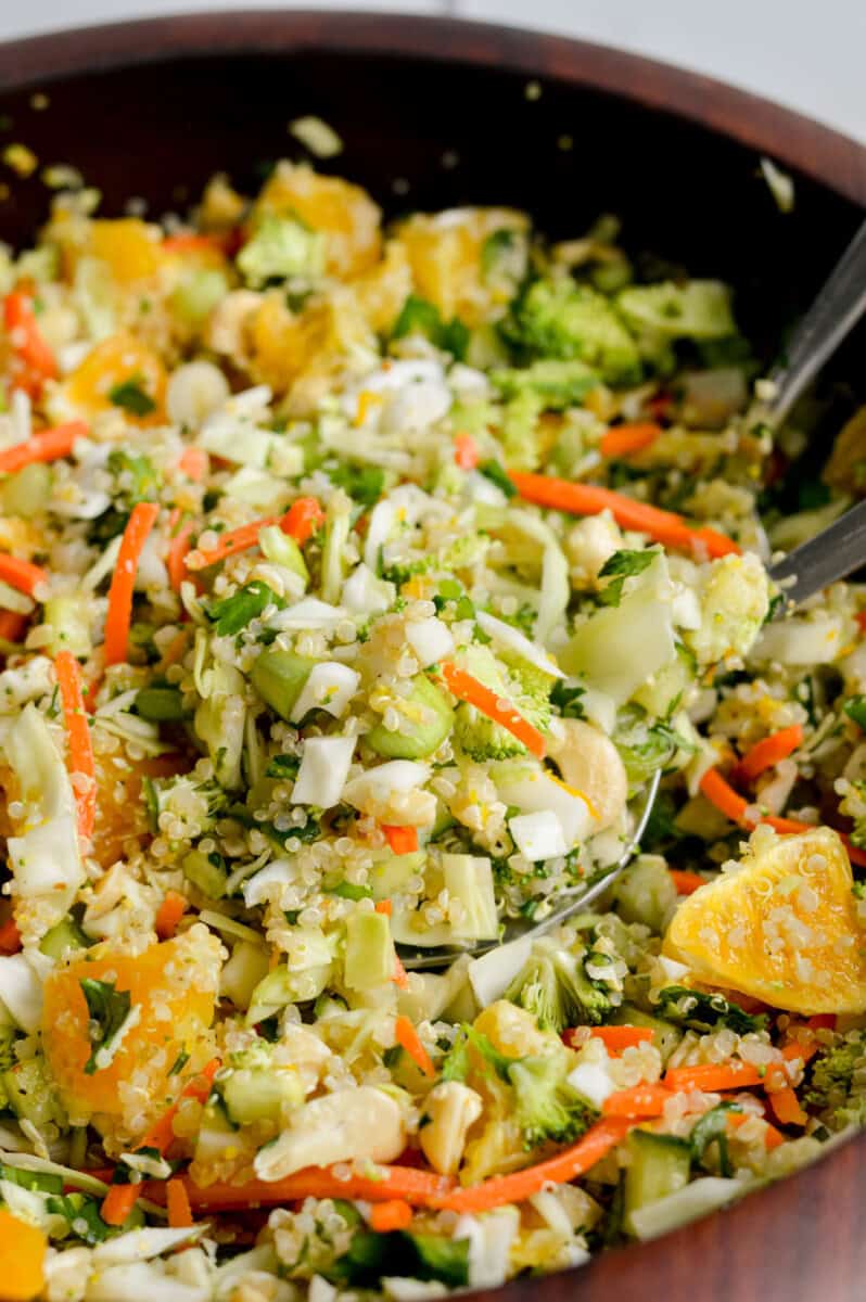 Close up of mixed orange quinoa salad.