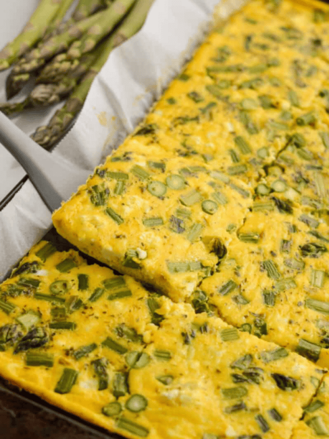 Sheet pan eggs with asparagus.