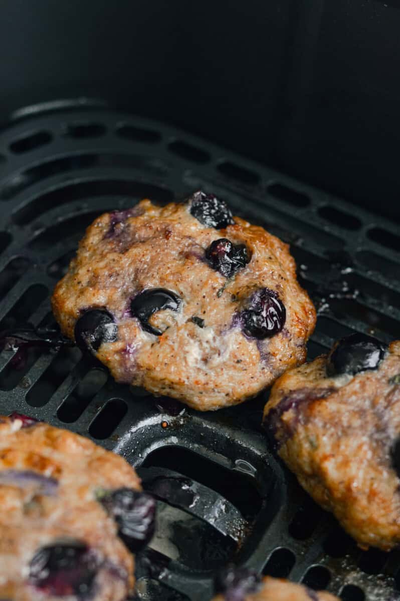Close up of air fryer sausage patties.