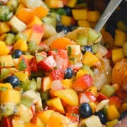 Close up of fruit cocktail salad.
