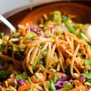 Close up of scooping spring roll salad.