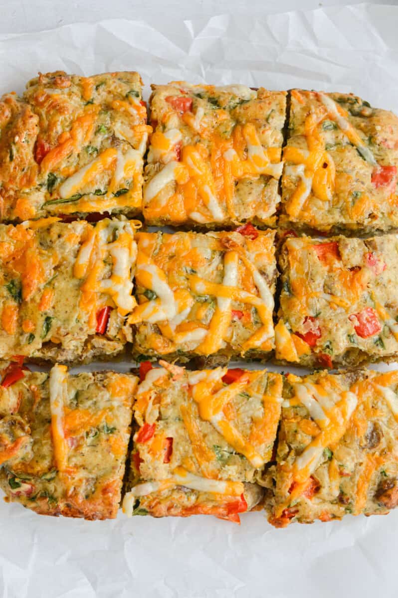Slicing egg bars into 12 equal pieces.