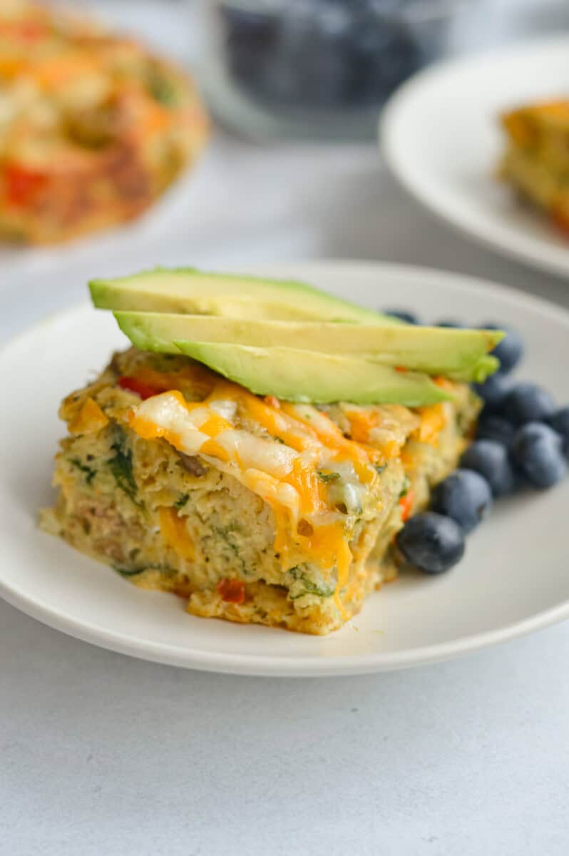 Serving egg bars for breakfast with avocado and blueberries.