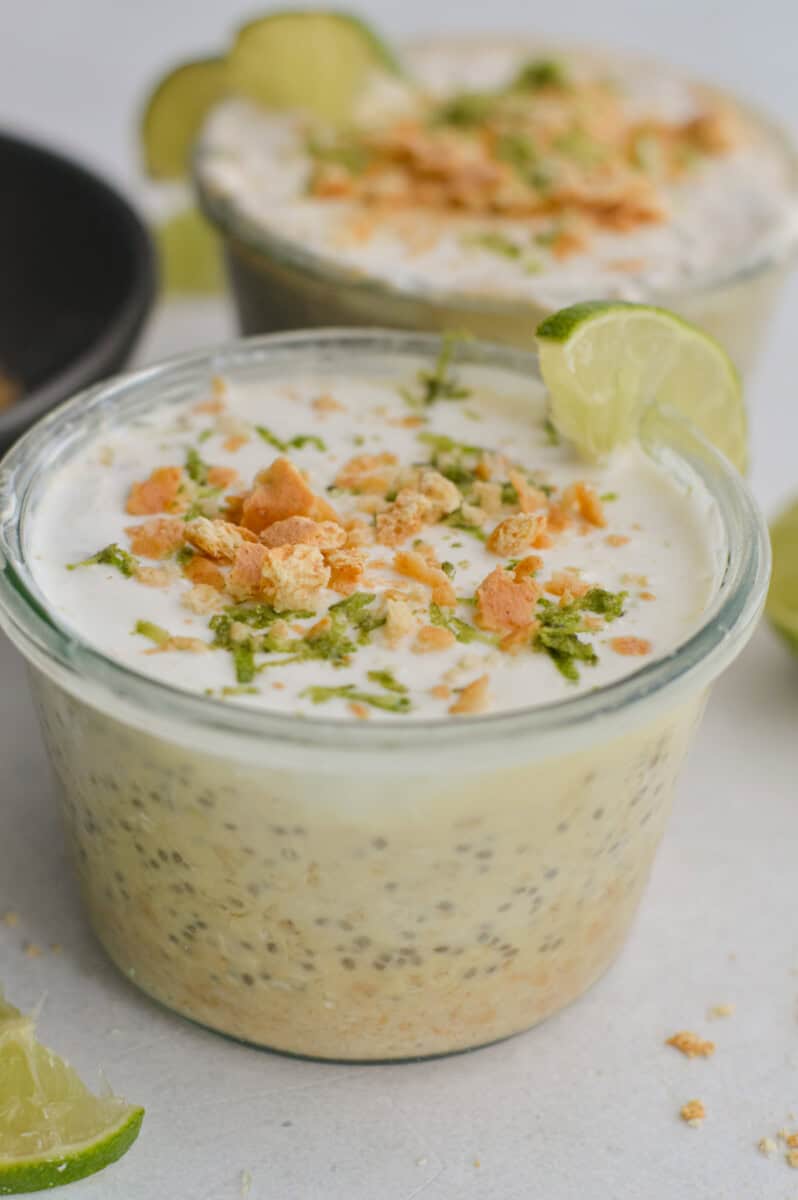 Close up of key lime pie overnight oats.