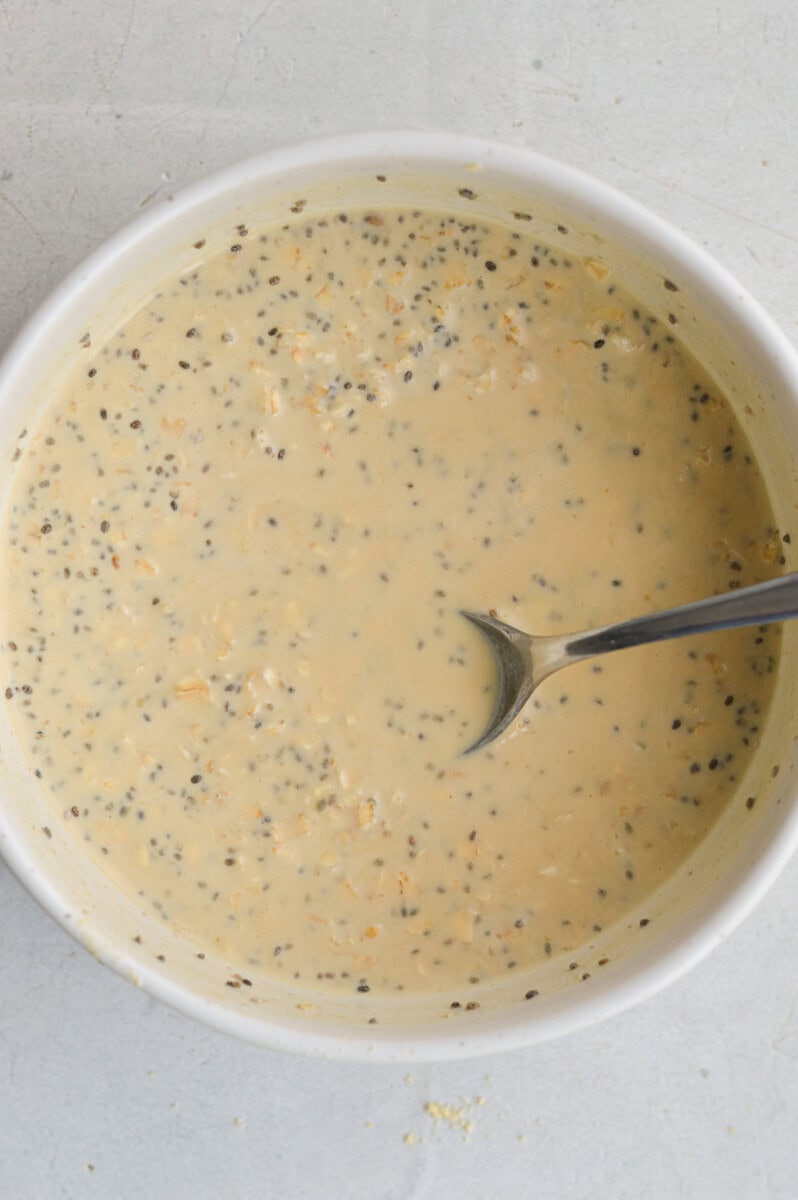 Mixing together the overnight oats mixture.