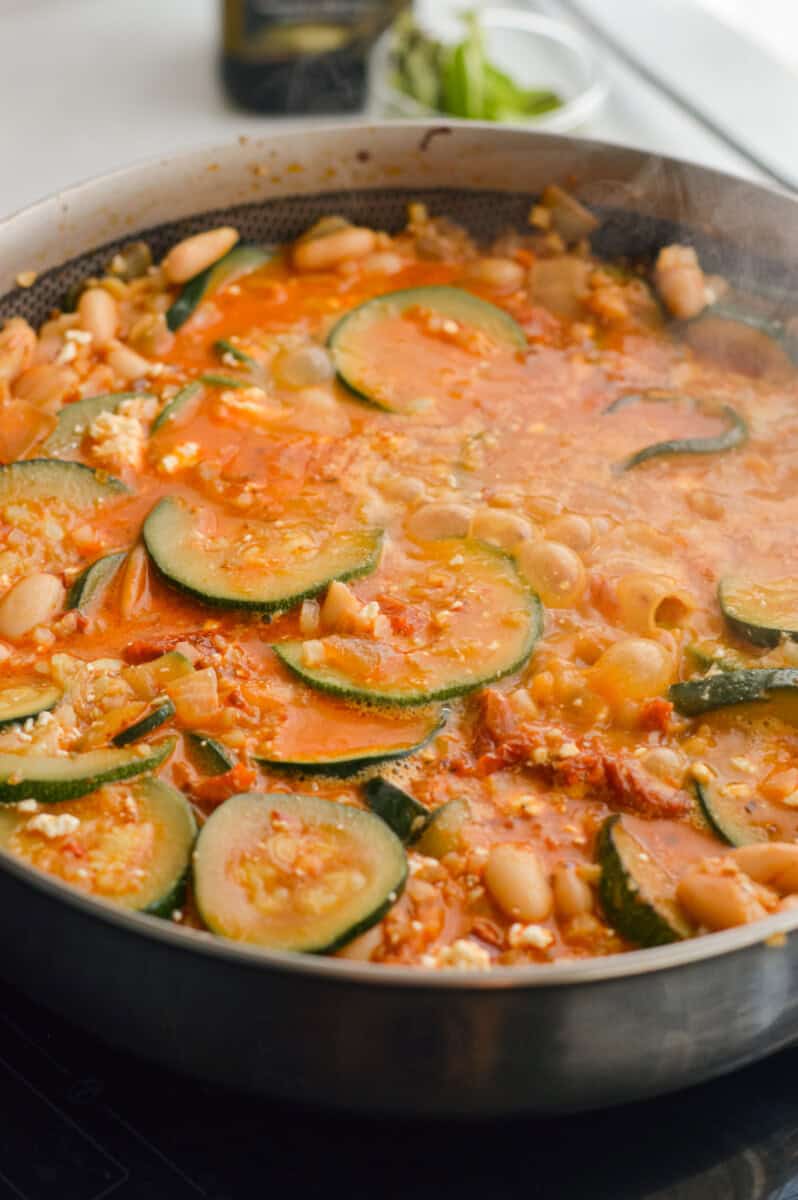 Simmering zucchini skillet. 