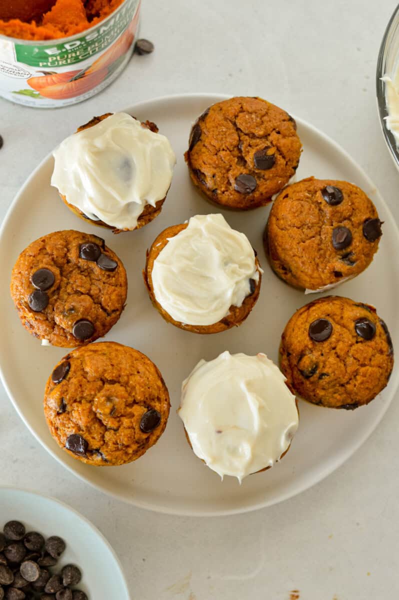 Icing pumpkin protein muffins.