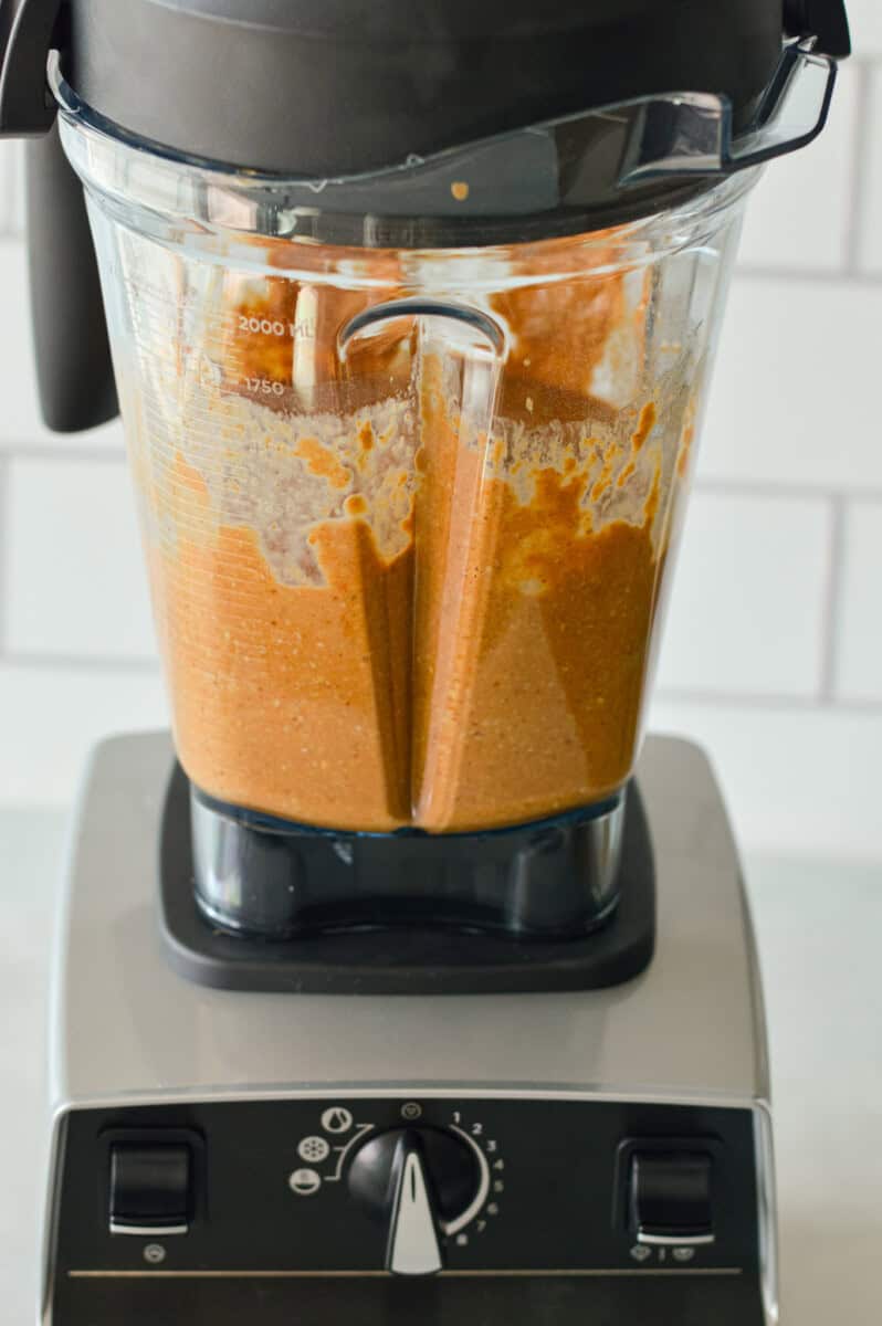 Blending flourless pumpkin bread batter.