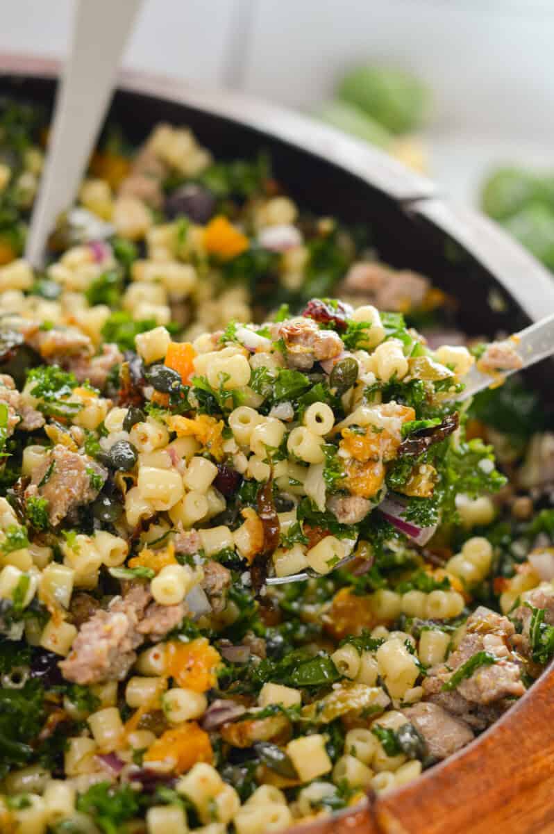 Close up of fall pasta salad.