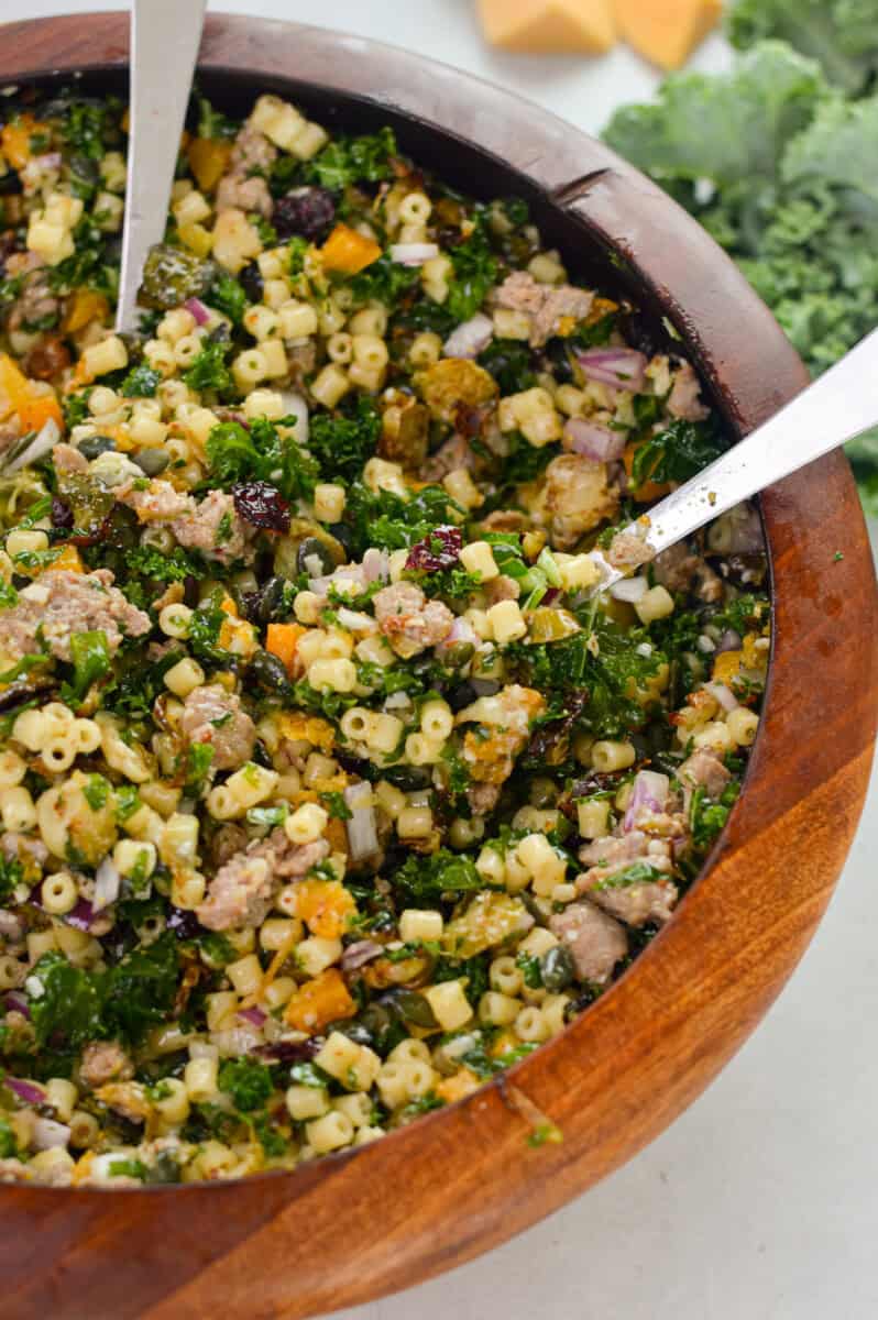 Bowl of fall harvest pasta salad.