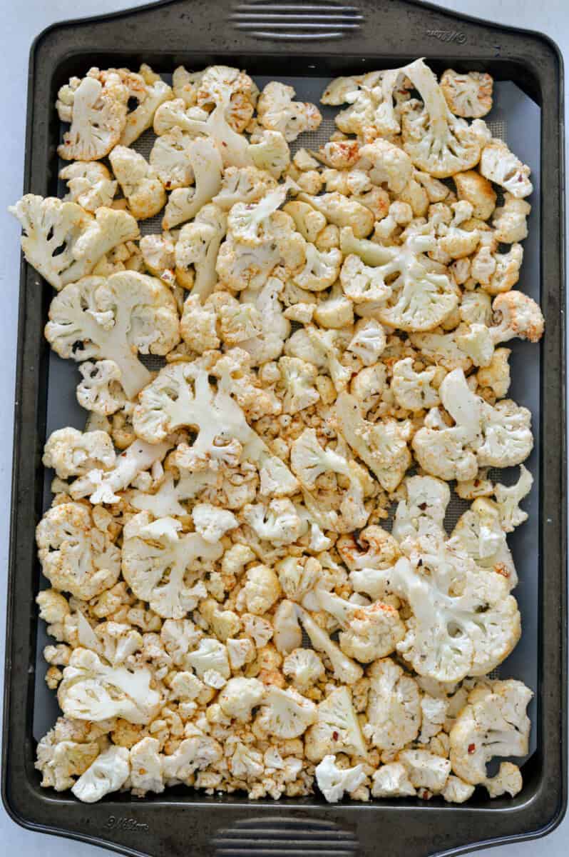 Pan of spicy parmesan cauliflower.