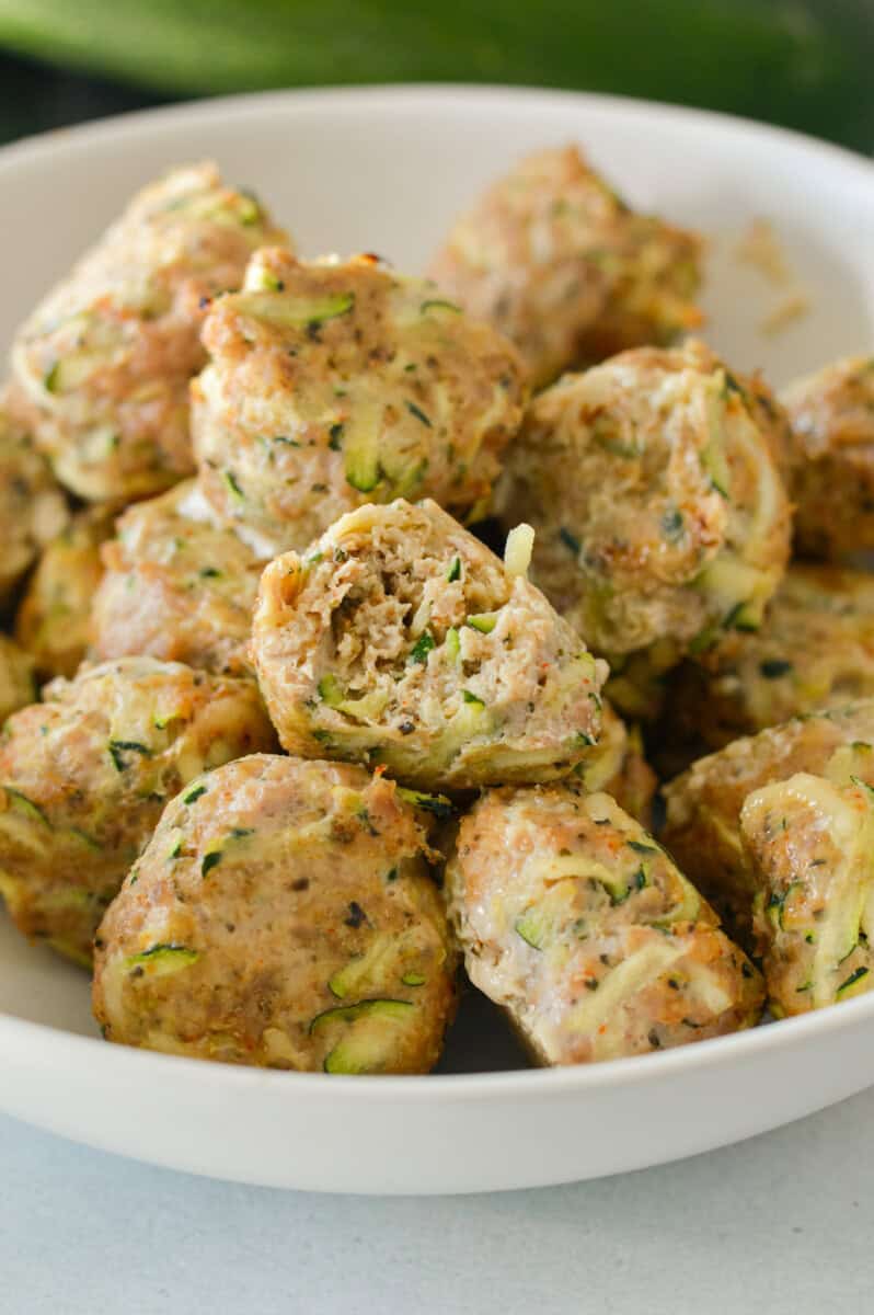 Bowl of zucchini turkey meatballs.