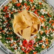 Birds eye of hummus wreath.