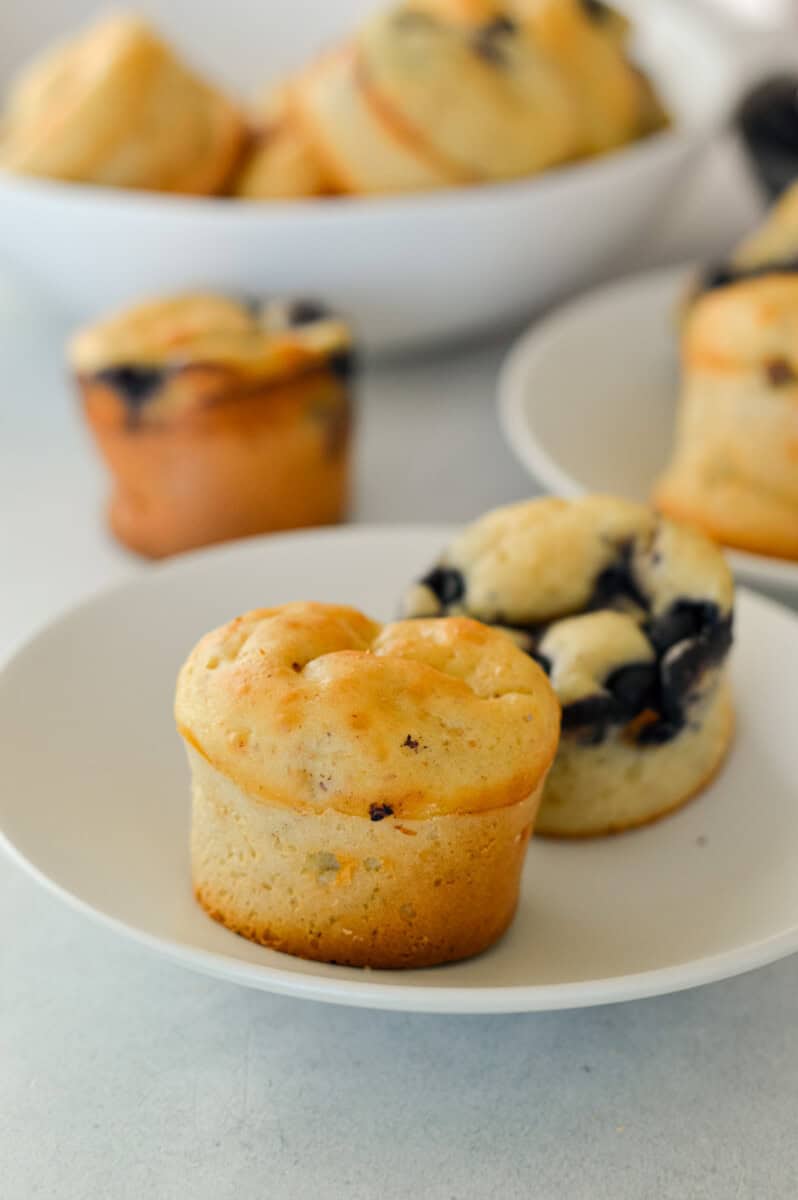 Plate of pancake muffins made from a mix.