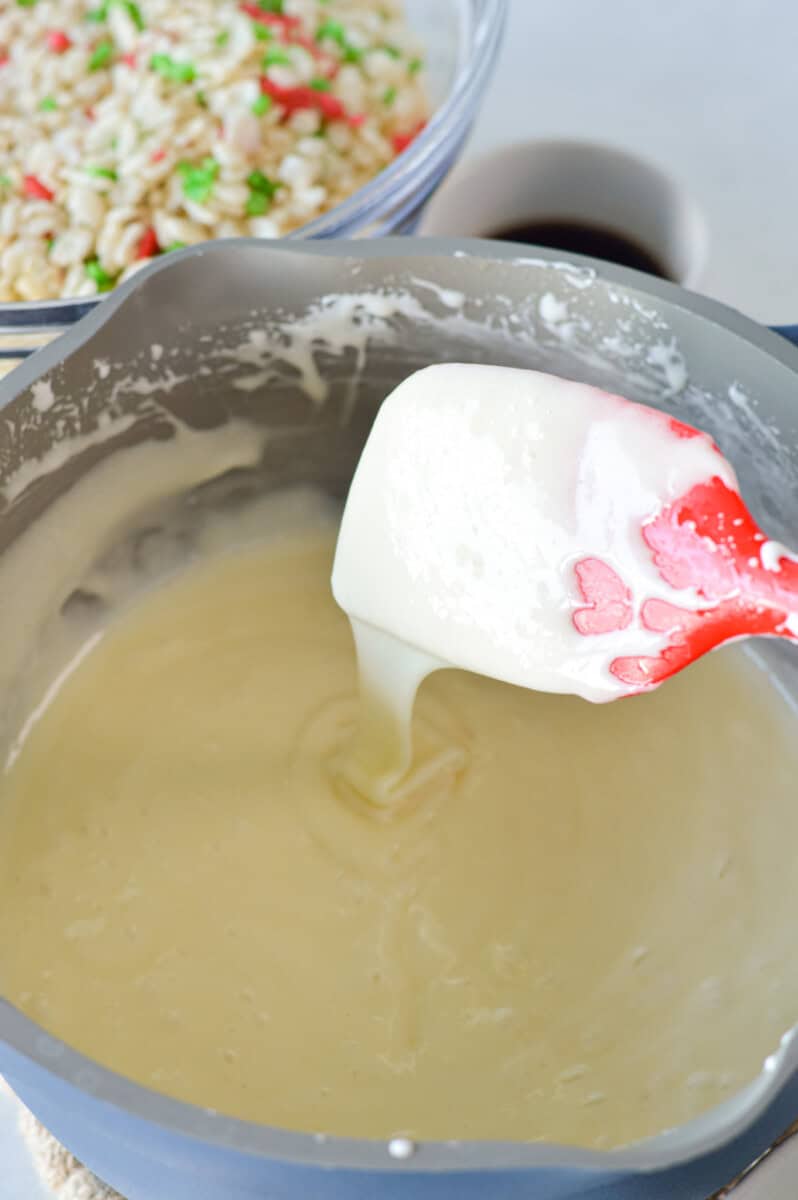 Butter and melted marshmallow mixture.