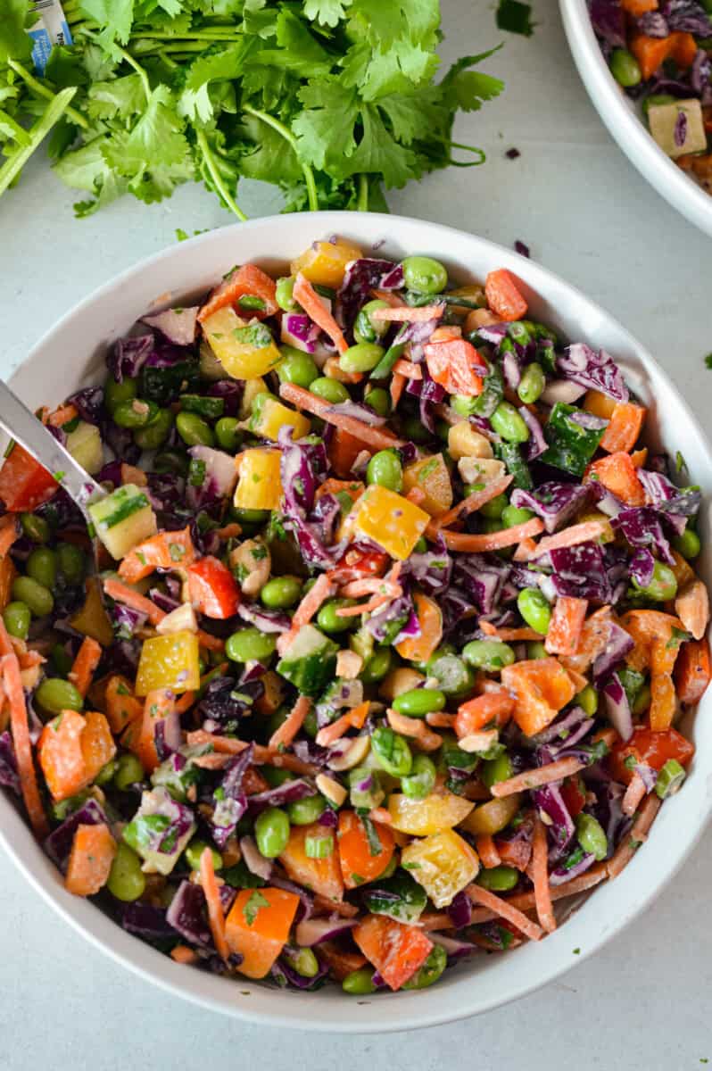 Birds eye of rainbow edamame salad.