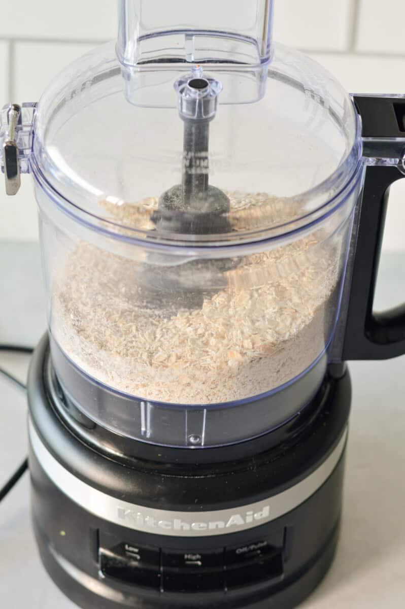 Pulsing rolled oats in a food processor.