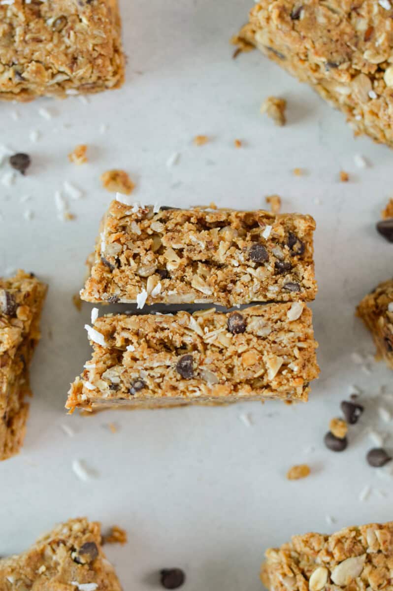 Two pieces of gluten free granola bars.