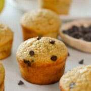 Protein banana muffins with chocolate chips.