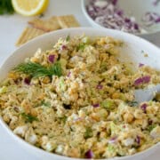 Bowl of chickpea tuna salad.