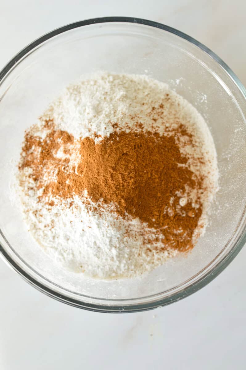 Mixing dry ingredients in a bowl.