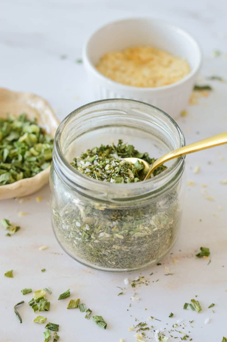 Jar of homemade ranch dip seasoning.