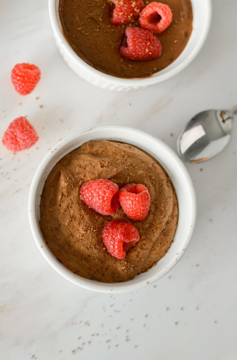 Birds eye of cottage cheese chocolate mousse.
