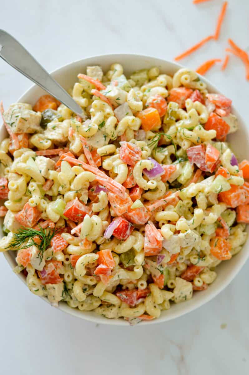 Birds eye of chicken macaroni pasta salad.